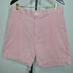 Southern Tide‎ Skipjack Shorts Mens 34 Red White Seersucker Stripe Flat Front